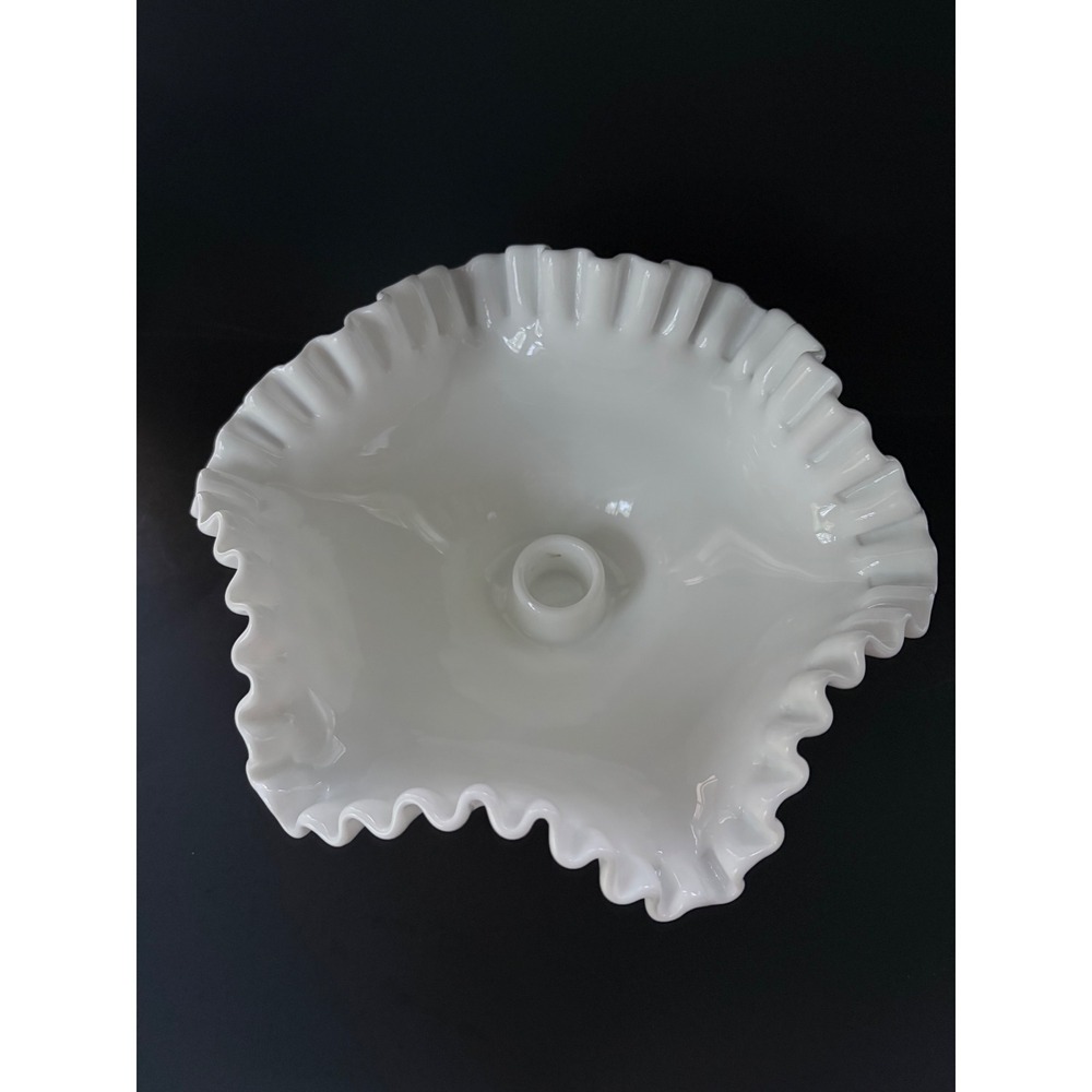 Fenton Hobnail | White Milk Glass | Ruffled Pedestal Candle Holder | Centerpiece - Picture 3 of 11
